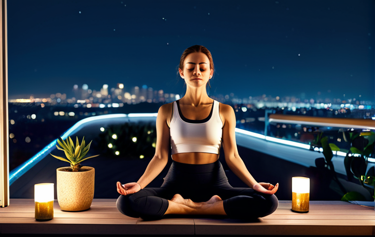 **

"A calm woman in modest yoga attire meditates peacefully on a balcony overlooking a glittering city nightscape. Fully clothed, appropriate attire, safe for work, perfect anatomy, natural proportions, professional photography, high quality. She is surrounded by soft lighting and aromatherapy diffusers, creating a serene atmosphere. Family-friendly, professional."

**