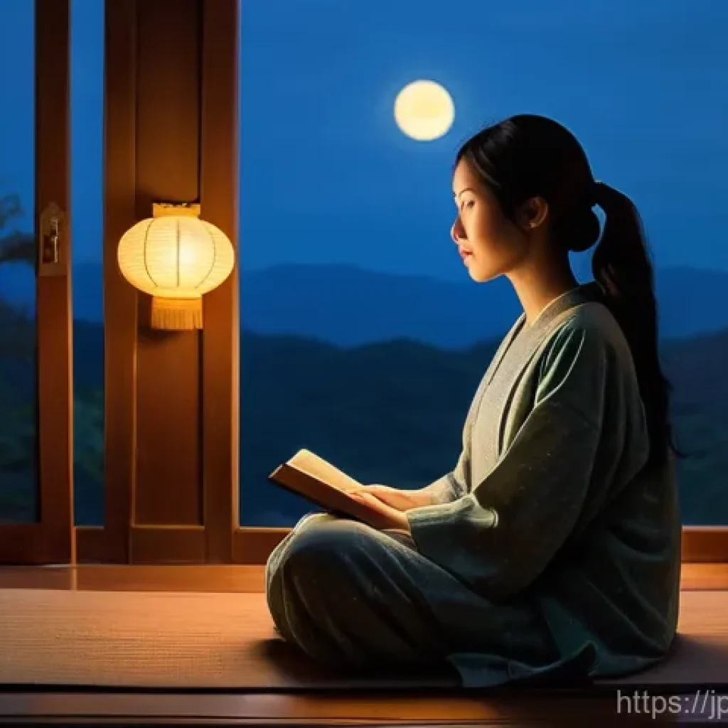 야경을 표현한 시와 문학 - **"Whispers of the Inner Self in a Serene Night"**
    A lone figure, a young adult woman with long,...