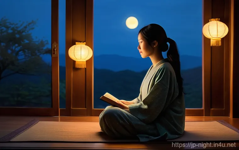 야경을 표현한 시와 문학 - **"Whispers of the Inner Self in a Serene Night"**
    A lone figure, a young adult woman with long,...
