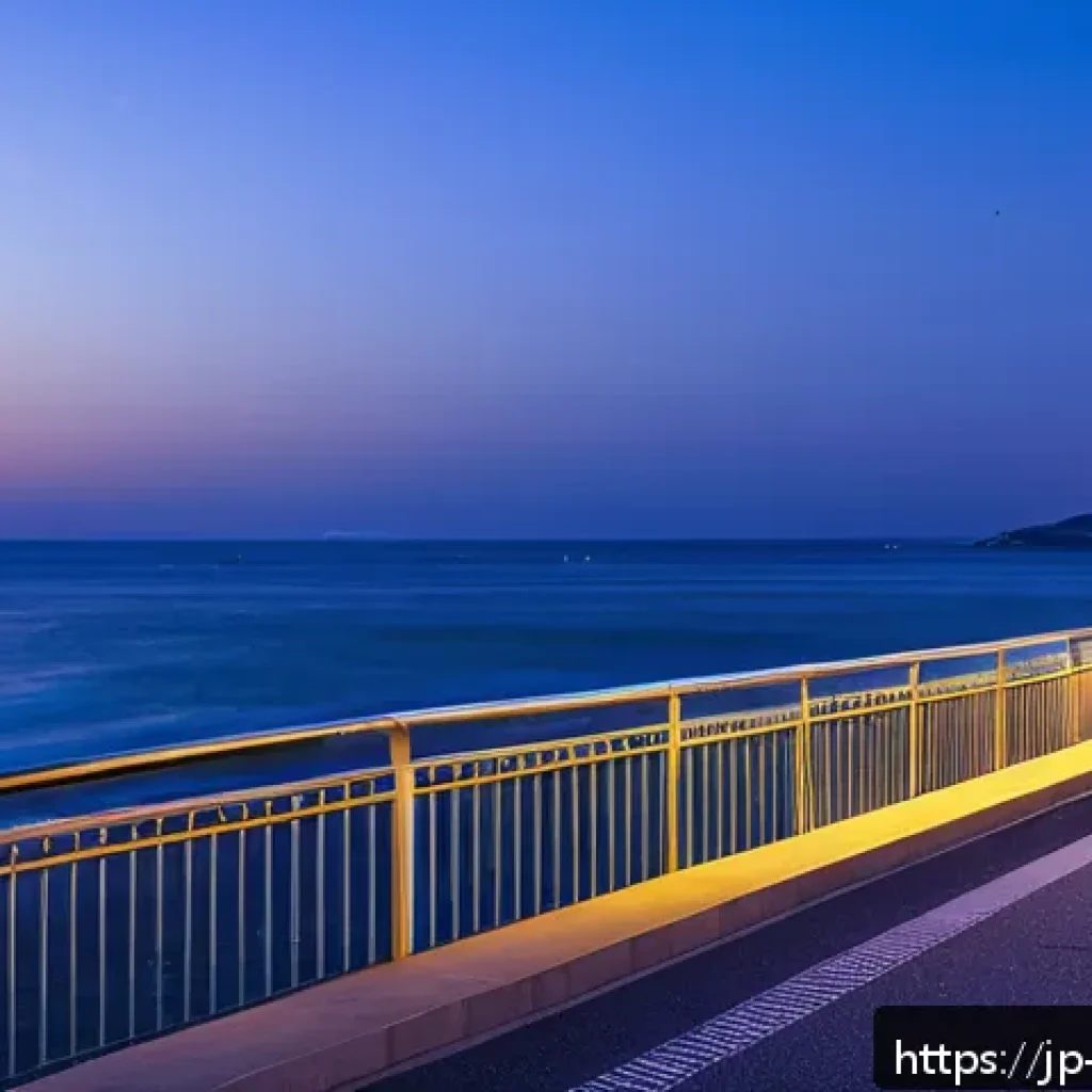 강릉 정동진 야경 - A serene night scene of Gangneung coastal promenade illuminated by gentle warm lights along the walk...